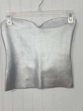 Zara | Strapless Metallic Top Silver Medium